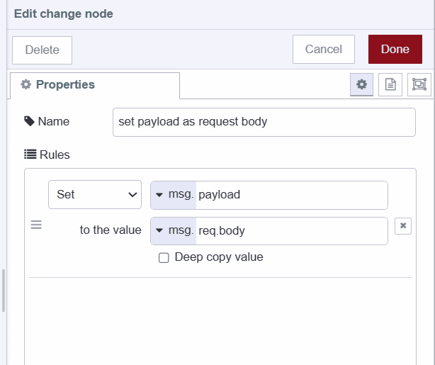Screenshot displaying the change node setting payload as request body "Screenshot displaying the change node setting payload as request body"