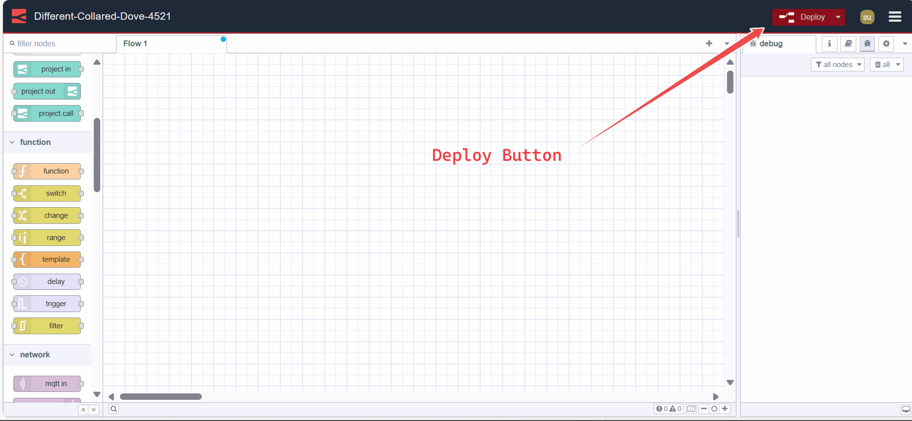 Image displaying Node-RED Deploy button